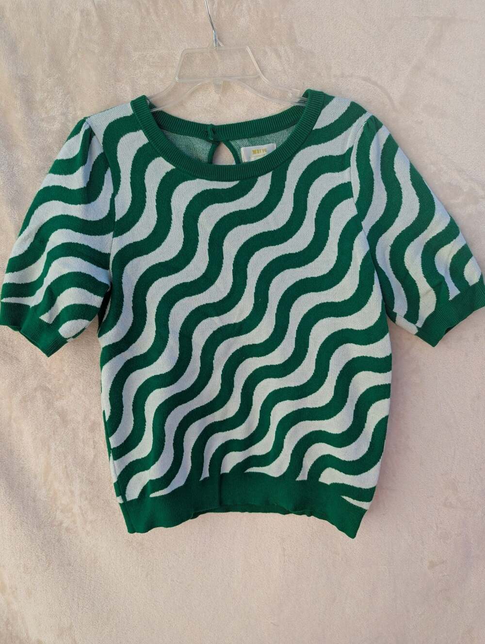 Maeve Anthropologie Harmon Jacquard Knit Sweater Green White Wavy Stripe Medium